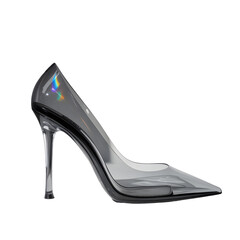 Elegant transparent high heel shoe isolated on transparent background in studio
