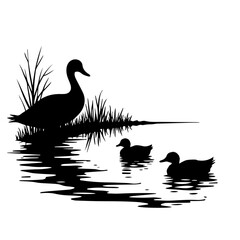 duck and duckling, bird, duck, goose, animal, nature, isolated, white, vector, illustration, silhouette, wildlife, swan, geese, water, wild, beak, animals, black, mallard, feather, cartoon, waterfowl,