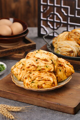 Hand-made Chinese Scallion Pork Rolls Traditional Steamed Buns Asian Cuisine Kitchen