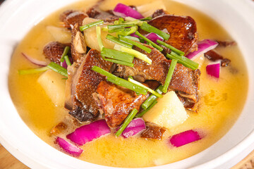 Marinated Duck with Scallions in Savory Broth - Gourmet Asian Cuisine with Hand-Torn Meat and Annual Collection Recipe