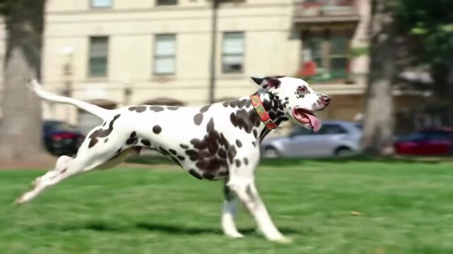Dalmatian Dog Running on Green Screen Background - Outdoor Fun
