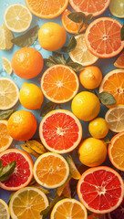 Vibrant Citrus Fruit Slices: Orange, Grapefruit, Lemon - Colorful & Healthy Organic Produce for Kitchen Decor