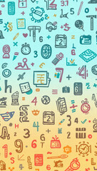 Colorful Education and Learning Background: Creative STEM School Supplies Illustration with Math and Science Icons for Students and Teachers