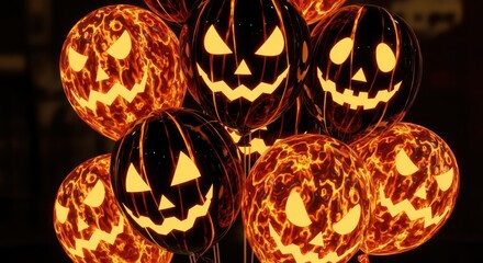 Spooky radiance illuminated jack-o'-lantern balloon cluster for a eerie halloween celebration
