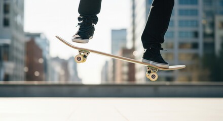 Skateboarder Performing Trick in Urban Environment on Sunny Day