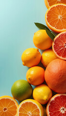 Vibrant Fresh Ripe Citrus Fruits: Orange, Lemon, Lime, and Grapefruit Slices for Healthy Juice and Smoothie Ingredients