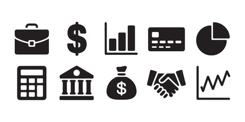 Financial Icons Set Black and White Business Investment Concept
