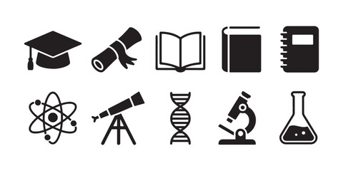 Obraz premium Science and Education Icon Set Study Knowledge and Discovery Items