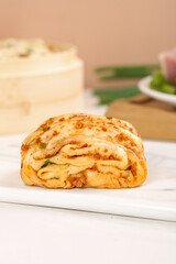 Handmade Scallion Pork Buns - Traditional Asian Steamed Breakfast Rolls with Spiral Layers