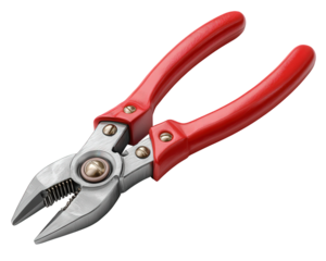 Single red metal plier tool for handyman. This isolated equipment for repair work, construction, or maintenance jobs. professional industrial steel instrument