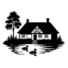two ducks on the water, bird, swan, animal, duck, illustration, vector, nature, goose, silhouette, water, drawing, lake, wildlife, art, love, cartoon, birds, symbol, icon, wild, animals, black, beak, 