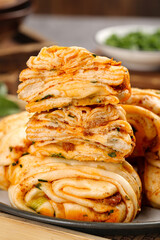 Handmade Scallion Pork Buns - Traditional Asian Pastry Rolls with Succulent Meat Filling