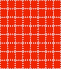 Seamless geometric pattern with bold red floral star shapes on a soft pink background, modern retro style.