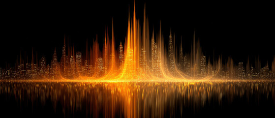 Naklejka premium Abstract glowing golden ripples with futuristic heatwave distortion effect