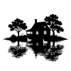 house on the water, house, home, vector, illustration, building, landscape, winter, cartoon, tree, estate, nature, cottage, village, architecture, snow, drawing, roof, summer, real, property, night, i