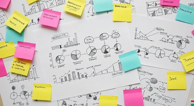 Creative Business Strategy Planning on a Messy Desk