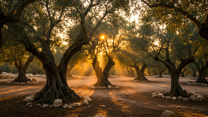 Olive Groves in Palestine at Sunset - Peaceful Cultural Landscape