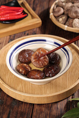 Fresh Shiitake Mushrooms in Bowl with Chopsticks - Asian Cooking Ingredients