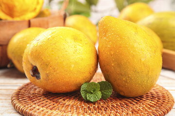 Fresh Golden Lemons with Mint on Wicker Basket - Citrus Fruit Still Life