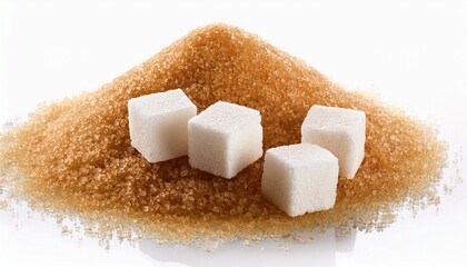 Brown Cane Sugar White Sugar Cubes Isolated On A Transparent Background