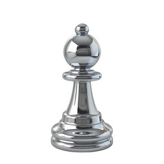 chess pawn metallic silver 3D icon, isolated on transparent background 