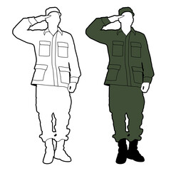 Soldier salute line art illustration