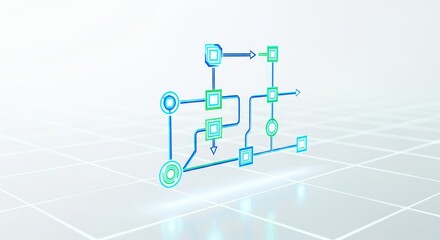 Flowchart diagram with connected shapes on a grid symbolizing system networking and data processing