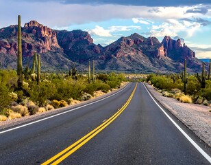 Desert highway under a dramatic sky