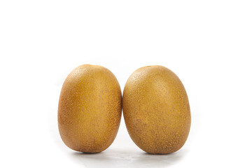 Fresh New Zealand Kiwi Fruit Pair on White Background - Healthy Tropical Produce with Yellow Heart