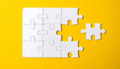 Obraz premium White puzzle pieces on yellow background
