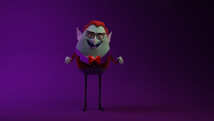 Vampire character full body front view with striped suit bow tie ears and fangs