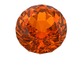 A brilliant, round, orange gemstone, showcasing intricate facets and a rich, vibrant hue against a stark black backdrop.