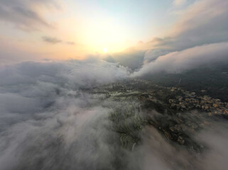 Aerial photography of the Yuanyang Rice Terraces in the Red River, Yunnan, China