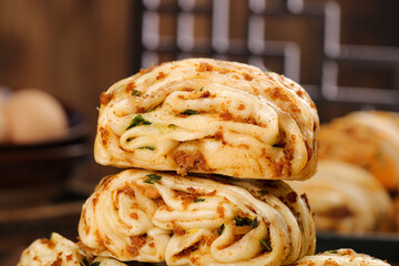 Homemade Spicy Pork Scallion Rolls Handmade Traditional Savory Pastry Bread Kitchen Food Photography