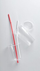 Plastic cups and straws on a light gray surface