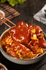 Glazed Pork Knuckle with Golden Corn in Savory Sauce - Gourmet Asian Cuisine Cooking with Chopsticks