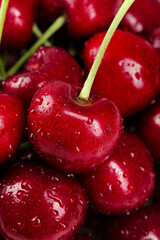 Fresh Red Cherries with Water Droplets - Ripe Summer Fruit Close-up
