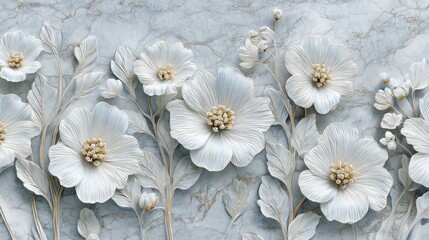 Delicate white floral pattern on textured gray background