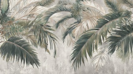 Close up of lush green palm fronds in soft natural light