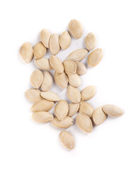 Raw Pumpkin Seeds on White Background - Healthy Autumn Snack Ingredient