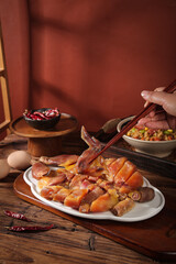 Chinese Waxed Chicken and Preserved Meats Hubei Specialties with Chopsticks Traditional Asian Food