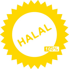 Halal certification badge with yellow starburst seal and 100 percent text vector