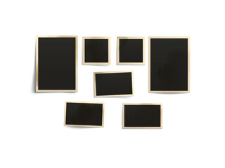 Realistic collage vintage photo album page vector illustration. Old style photograph scrapbook page mockup, retro memory collection display with paper texture