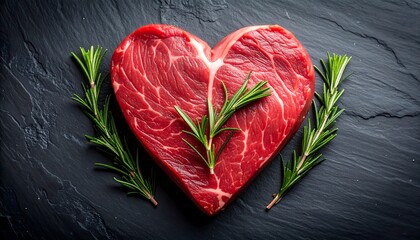 Heart-shaped steak with rosemary