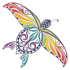 Vector art of colorful sea turtle illustration, featuring intricate designs and vibrant rainbow hues, perfect for adding a touch of whimsy and nature to any project