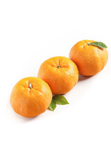 Fresh Gannan Mandarin Oranges with Green Leaves on White Background