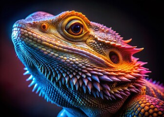 Obraz premium Serene Bearded Dragon Macro Portrait: Iridescent Scales, Quizzical Gaze, Studio Photography