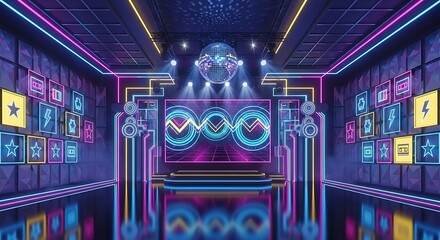 Neon Stage Futuristic Technology Show.