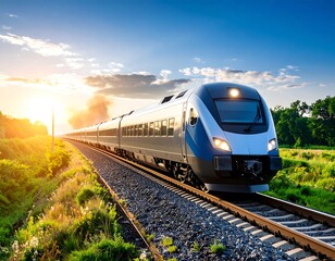High-speed train at sunset