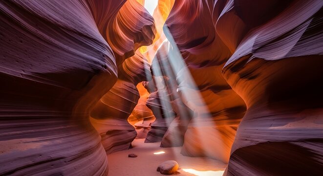 Sunbeam illuminating the stunning Antelope Canyon with vibrant colors and smooth sandstone walls.